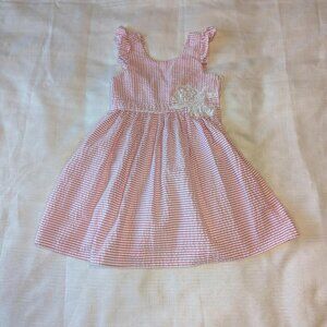 Rare Editions Girls Pink White‎ Seersucker Dress With White Lace Applique